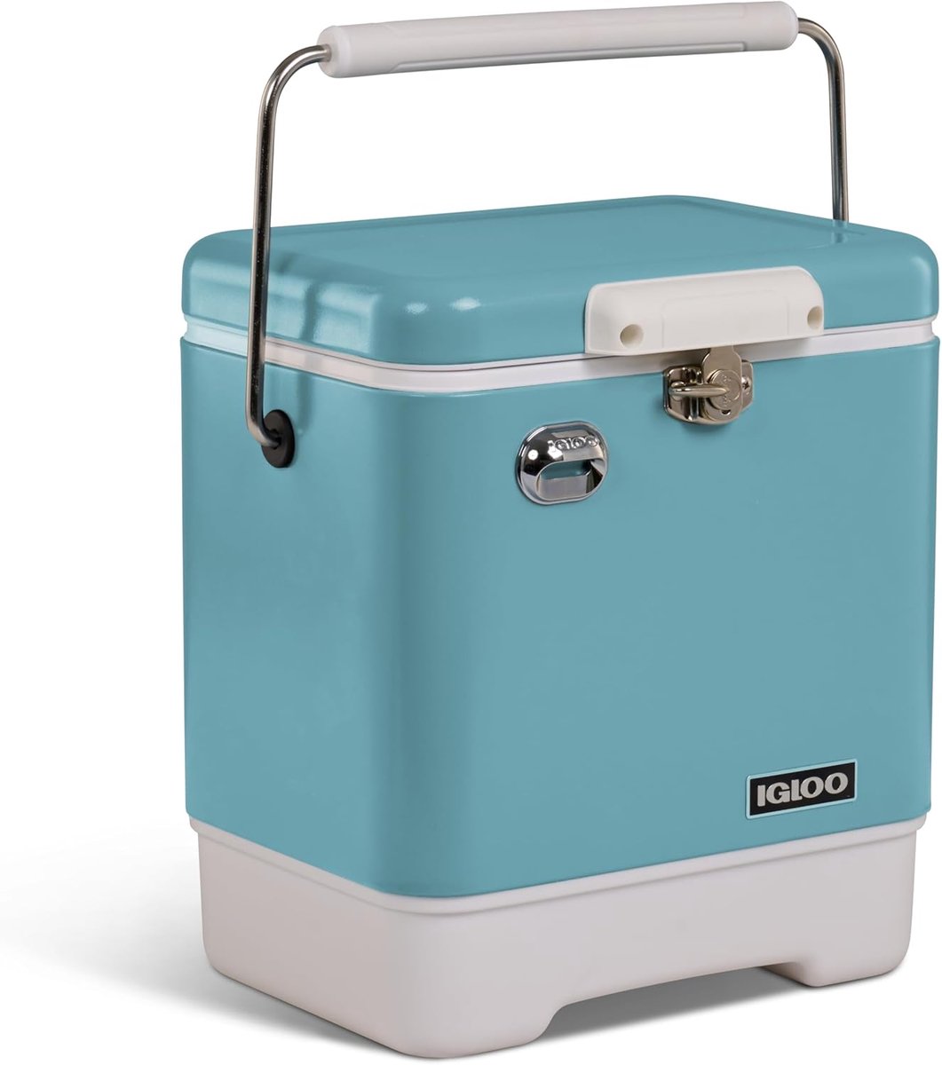 SnelShoppen - Koelbox RVS 19L Mintgroen - Robuuste Koeler met Geïntegreerde Flesopener, Lekvrije Afvoerstop, Draaggreep voor Camping, Strand, Tuin & O