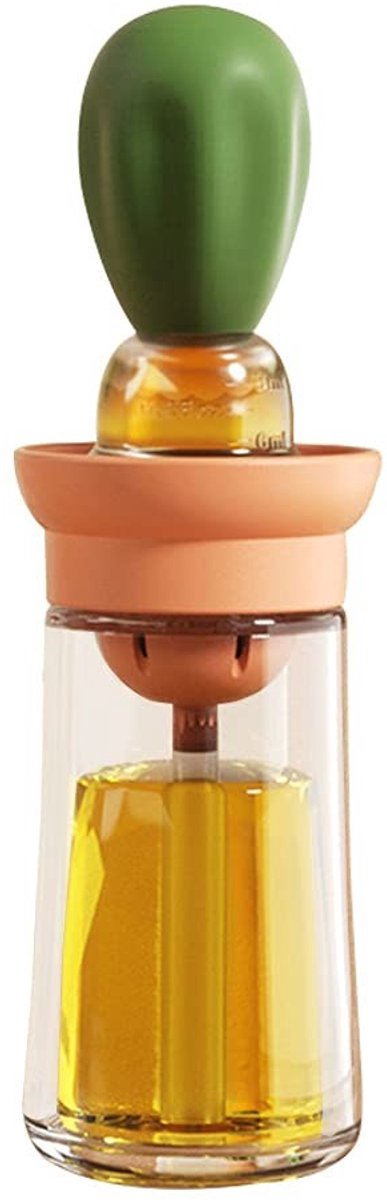 Dailygoods- Oliedispenserfles 2-in-1 ontwerp - Olieborstel - Dispenserhouder - Siliconen bakkwast - Borosilicaatglas - Capaciteit 180 ml - Oliecontainer