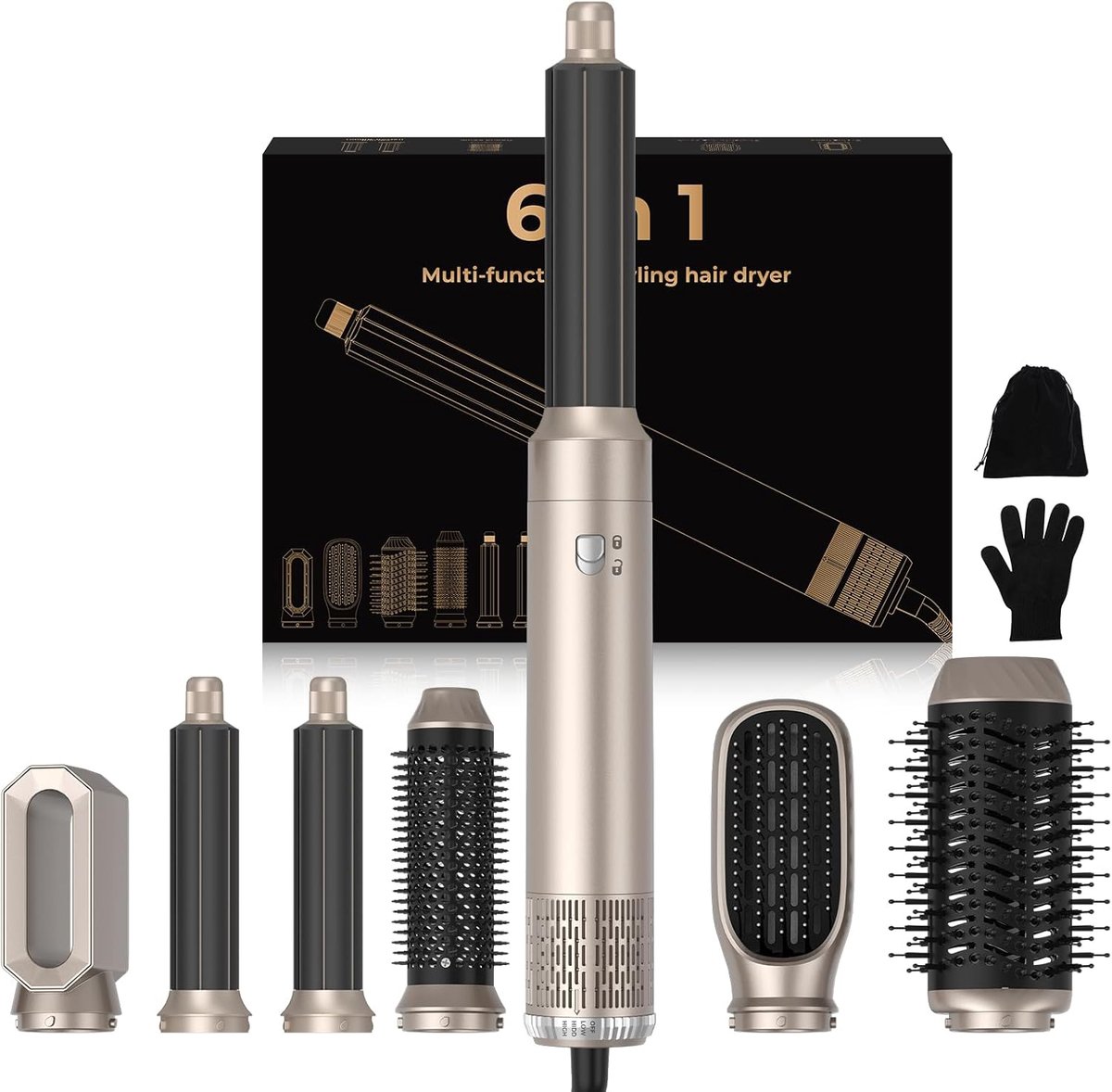 SnelShoppen - Hair Dryer Brush 6 in 1, 1000W Airstyler met 3 Temperatuurinstellingen voor Drogen, Krullen, Steilen en Stylen van Haar