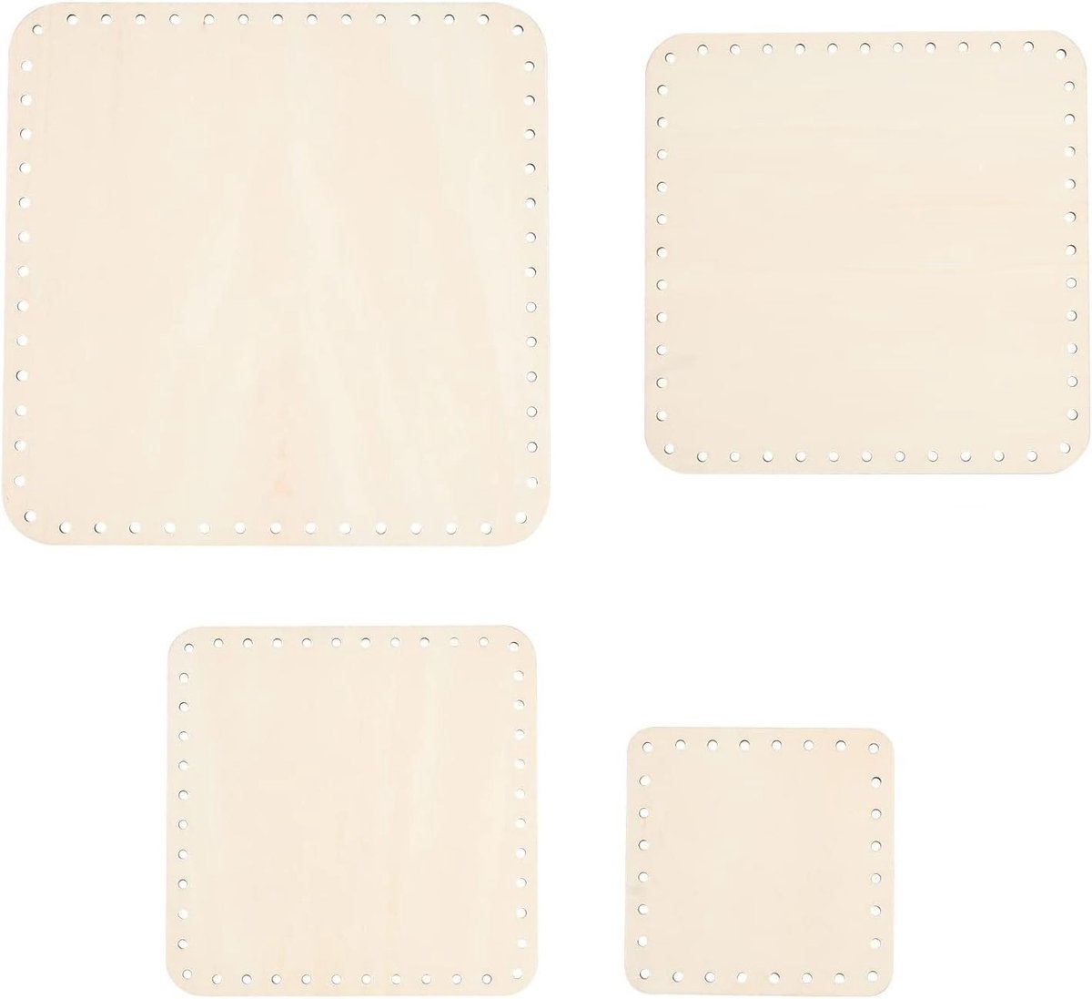 Set van 4 Vierkante Houten Basket Bodems voor Rieten Mand, DIY Vloermand en Potloodhouder, 3mm Gaten, 10-20 cm
