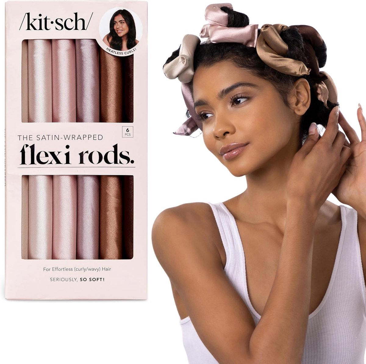 Thijox - Kitsch Heatless Haarkrultang - Satijn Bedekte Hitteloze Haarkrulspelden voor Lang Haar - Flexi-Staven voor Hitteloze Krullen - Ideaal voor Al