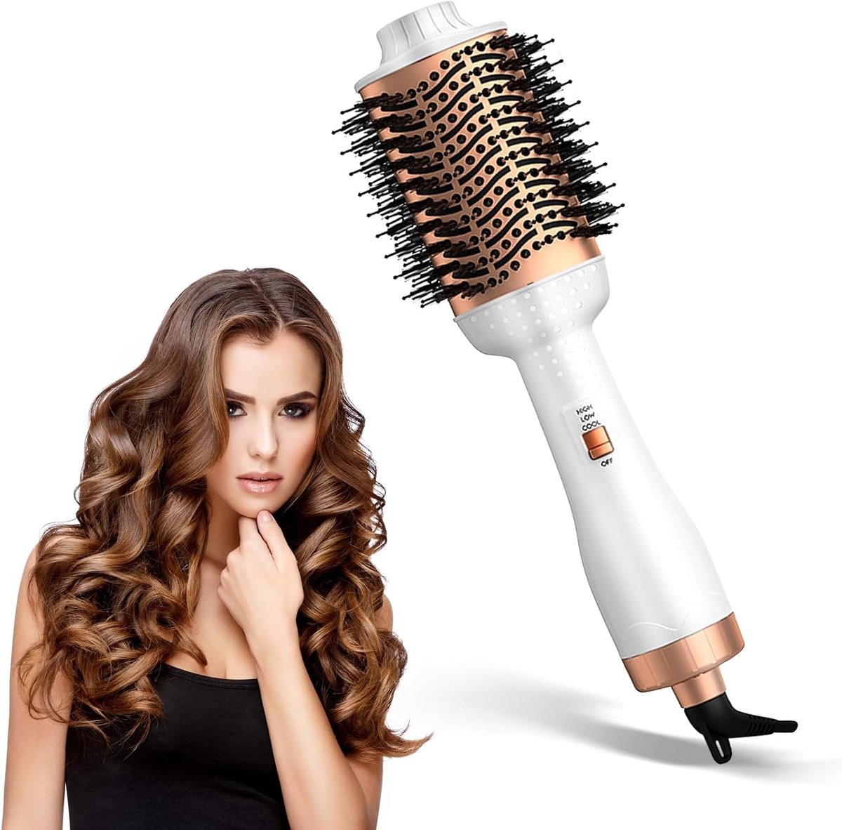 Thijox - 3-in-1 Warmeluchtborstel, Föhnborstel & Professionele Ronde Haardroger met Ionen, Voor Glad en Vol Haar, Geschikt voor Krullen en Styling, Id