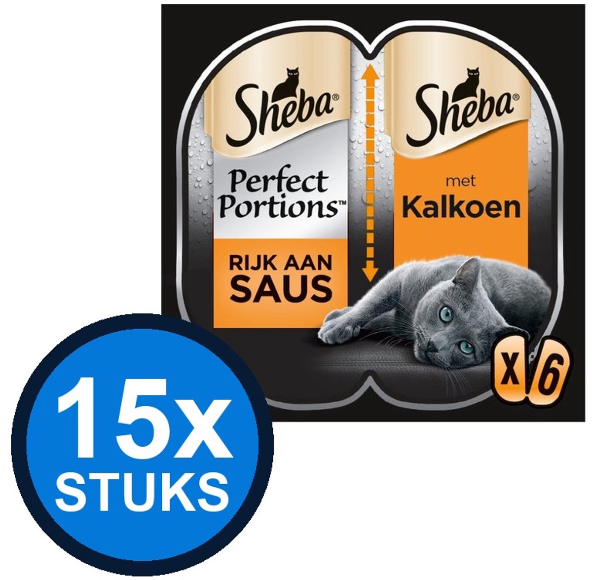 15x Sheba - Perfect Portions adult saus kalkoen mp 6x37,5gr - Kattenvoer Natvoer - 225 g