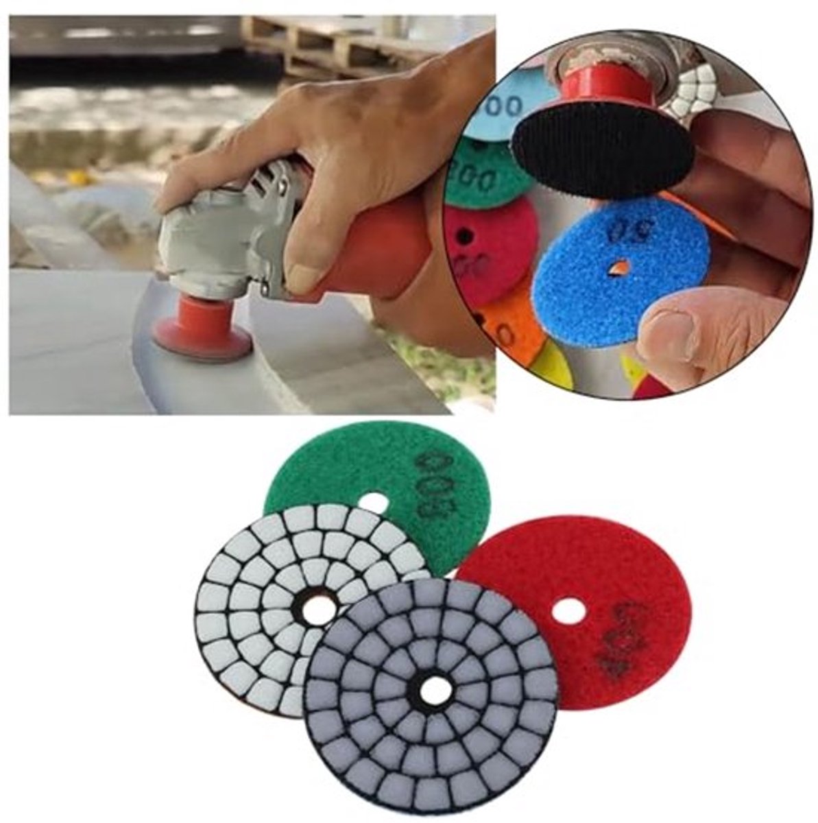 6 stuks 2 Inch Droog Diamant Polijstpads 55mm 50# 200# 400# 800# 1500# 3000# Korrel Polijstpads voor Graniet Kwarts Steen Marmer Vloer
