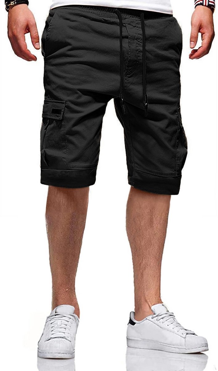 Kraftverdia® Shorts Heren Cargo Shorts Katoenen Bermuda Heren Zomer Casual Broek Elastische Taille met Zakken Korte broek voor heren zomer katoen stretch cargo shorts met zakken outdoor casual werkbroek heren kort Zwart