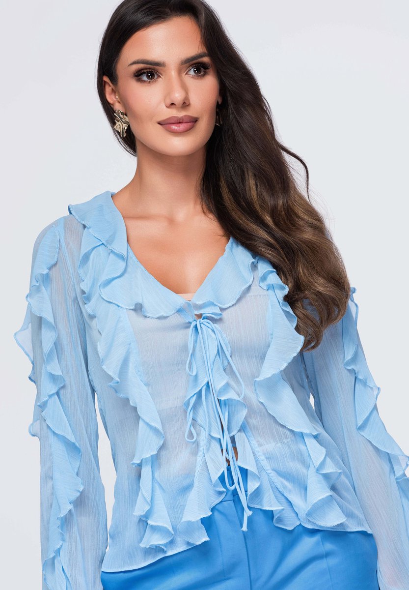 OMBRE Blouse - Loose Fit - Lange Mouw - Rits Blauw L