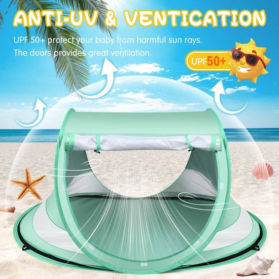 Strandtent - Pop Up Tent - Strandtent Pop Up - Speeltent - Upf 50+ UV-Bescherming - Pop-Up Ontwerp - Mesh Raam - Draagbaar - Met Muggennet - Buitenzonneschermen, Schaduwtenten voor Kamperen of Picknicks, en Binnenspeeltenten — afbeelding 5