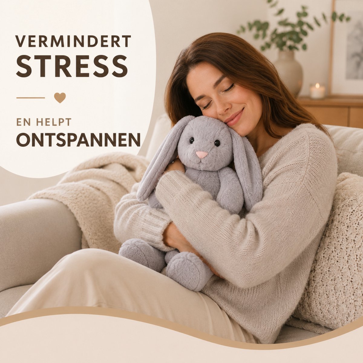 Verzwaringsknuffel 2Kg - Verzwaarde Knuffel - Knuffie Konijn - Weighted Stuffed Animal - Sensorisch Speelgoed - Voor Kinderen En Volwassenen - Met Canvas Opbergtas — afbeelding 9