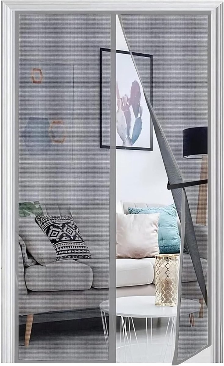 Magnetisch Hor voor Deuren en Ramen, Verbeterde Versie 2024, Vliegwerend, Eenvoudig te Installeren, Ideaal voor Terras en Corridor, 95 x 250 cm, Grijs