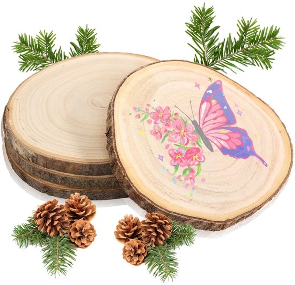Houten schijven set van 4 ronde boomschijven 18-20 cm ronde schijf voor schilderen tafeldecoratie kaarsenbord decoratief bord