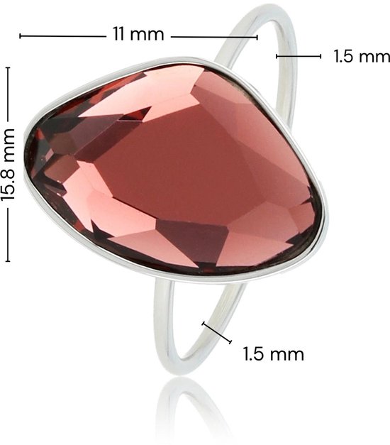 My Bendel - Creatieve Ring Zilverkleurig met Bordeaux Glassteen - Zilverkleurige Aanschuifring - Bordeaux Glassteen - Minimalistisch - met Luxe Cadeauverpakking | Sieraden Voor Dames | Maat 16.00 Mm / Maat 50