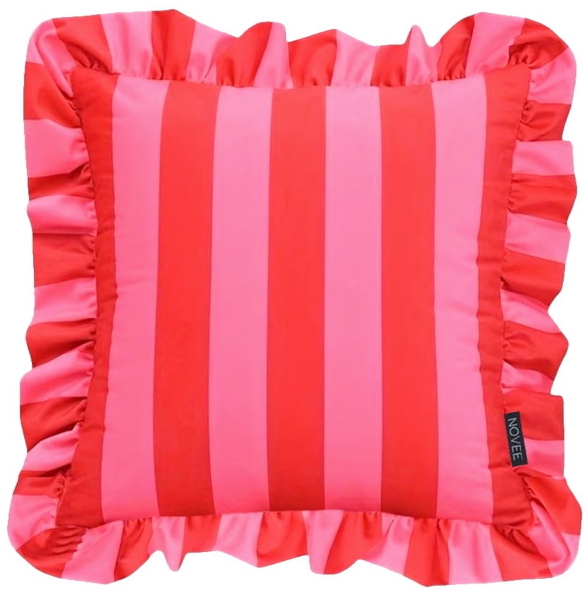 NOVÉE Sierkussen Ruffles Stripe Rood/Roze | 45x45 cm | Katoen/Polyester