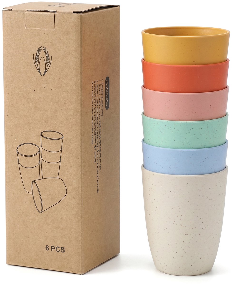 6 stuks Herbruikbare Drinkbekers van Tarwestro – Beker – 320 ml Drinkbeker – Onbreekbaar – BPA-vrij – Geschikt voor Vaatwasser & Vriezer