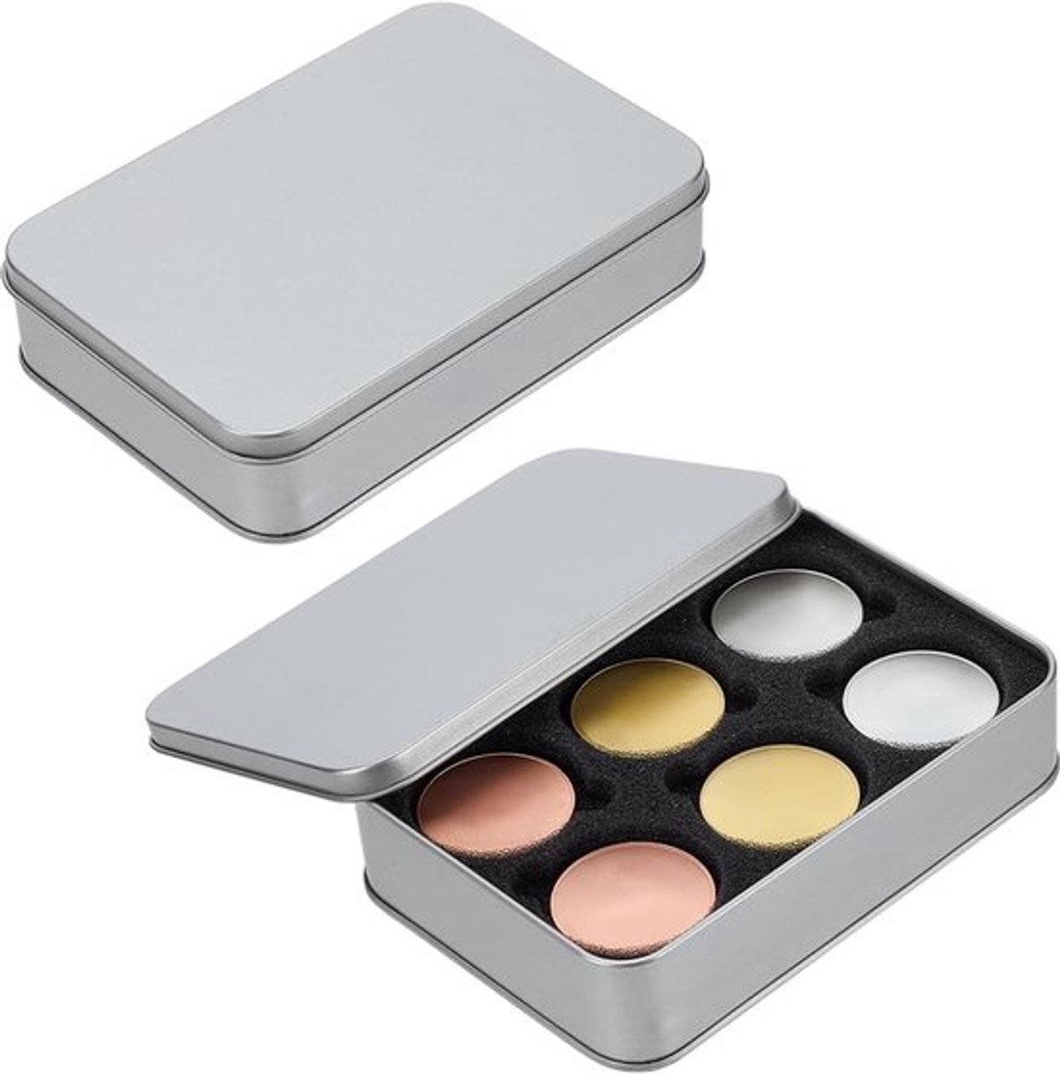 2 stuks 6 sleuven Platina Rechthoek Challenge Munt Opbergdoos Presentatiedoos met Zwart Fluwelen 153,5 x 104,5 mm Binnendiameter Metalen Munten Cadeau of Herdenkingsmunten Doos