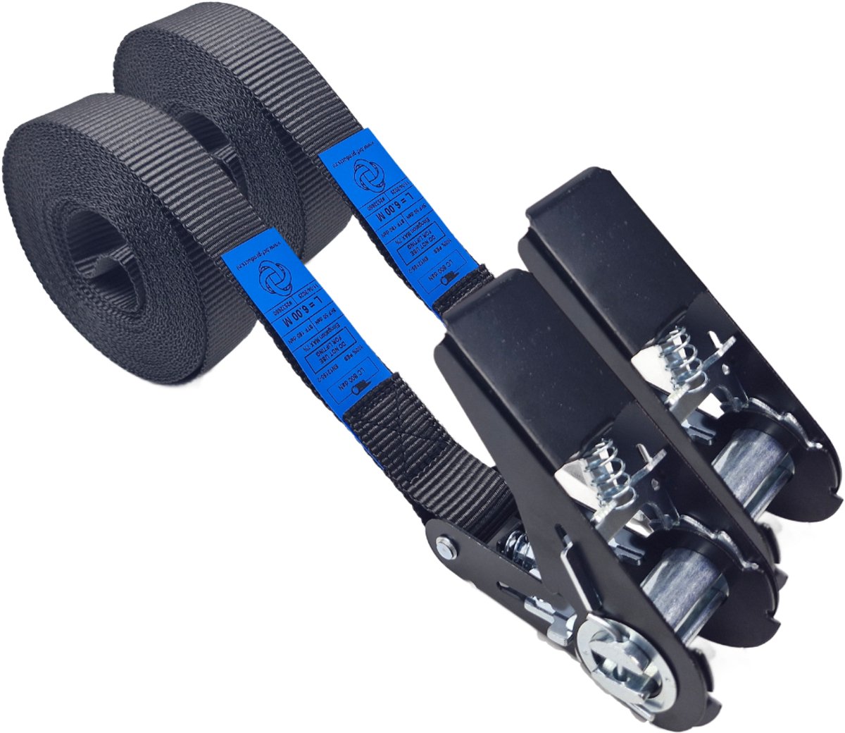 BCF-Products Spanbanden met Ratel - Spanbanden - 6 meter - 2 stuks - Zwart - Spanriemen met Ratel