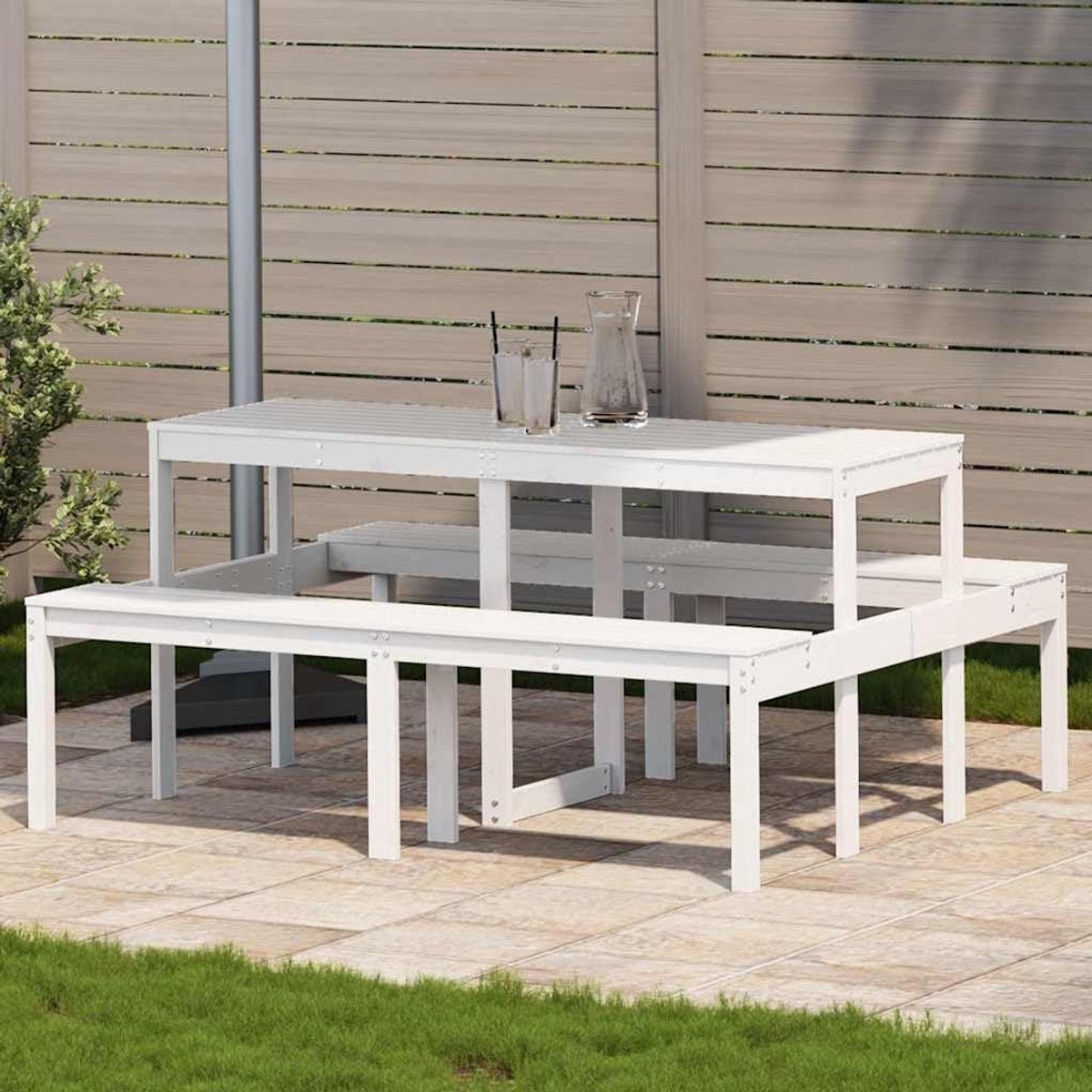 Picknicktafel Hout - Buiten Tafel Tuin - Gezellig Buiten Zitten - Robuuste Lattenconstructie - 160 x 134 x 75 cm