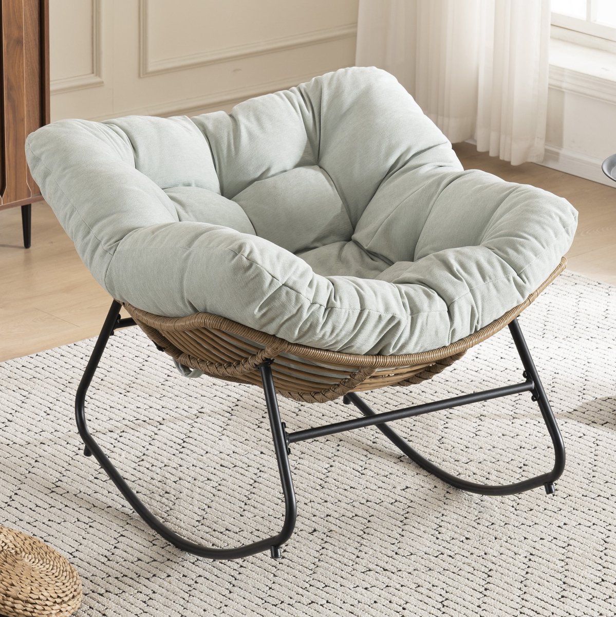 MIVRAY Schommelstoel - 95 x 107 x 83 cm - Ergonomische Relaxfauteuil Met Armleuningen - Voor Woonkamer En Slaapkamer - Chenille Lichtblauw