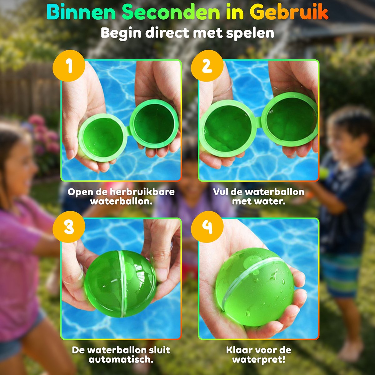 cozy.® Herbruikbare Waterballonnen Pro XL 2026 - Complete Familie Set - 20 Stuks + Opvouwbare Emmer - Zomers Waterspeelgoed - Extra Groot, Zelfsluitend & Duurzaam - Inclusief E-book met Spelideeën - Splashbal - Camping, Tuin & Vakantie Spelletjes — afbeelding 10