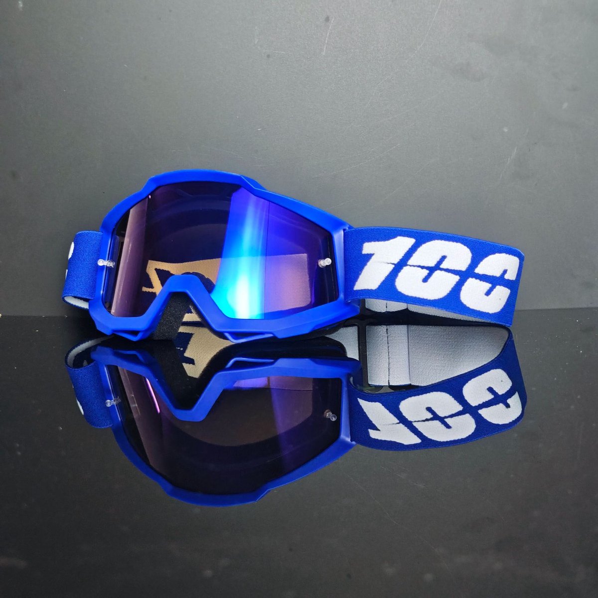 Motorbril - Winddichte motorbril - Skibril - Motorveiligheidsbril - Motocrossbril - Outdoorbril - Buitenbril - Helm met open achterkant - Blauw montuur met blauwe lens