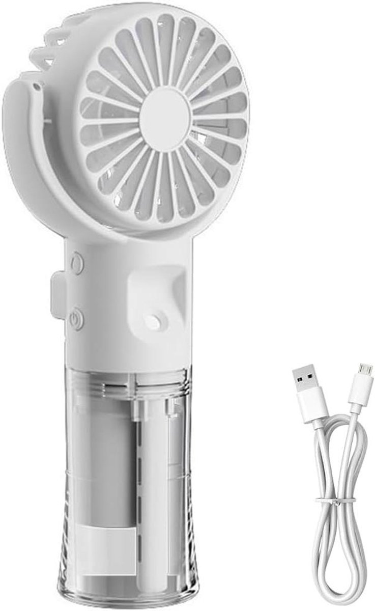 Handventilator met spray - Draagbare koeler - Persoonlijke verkoeling - Verstelbare snelheden - 10 x 6 cm - Wit