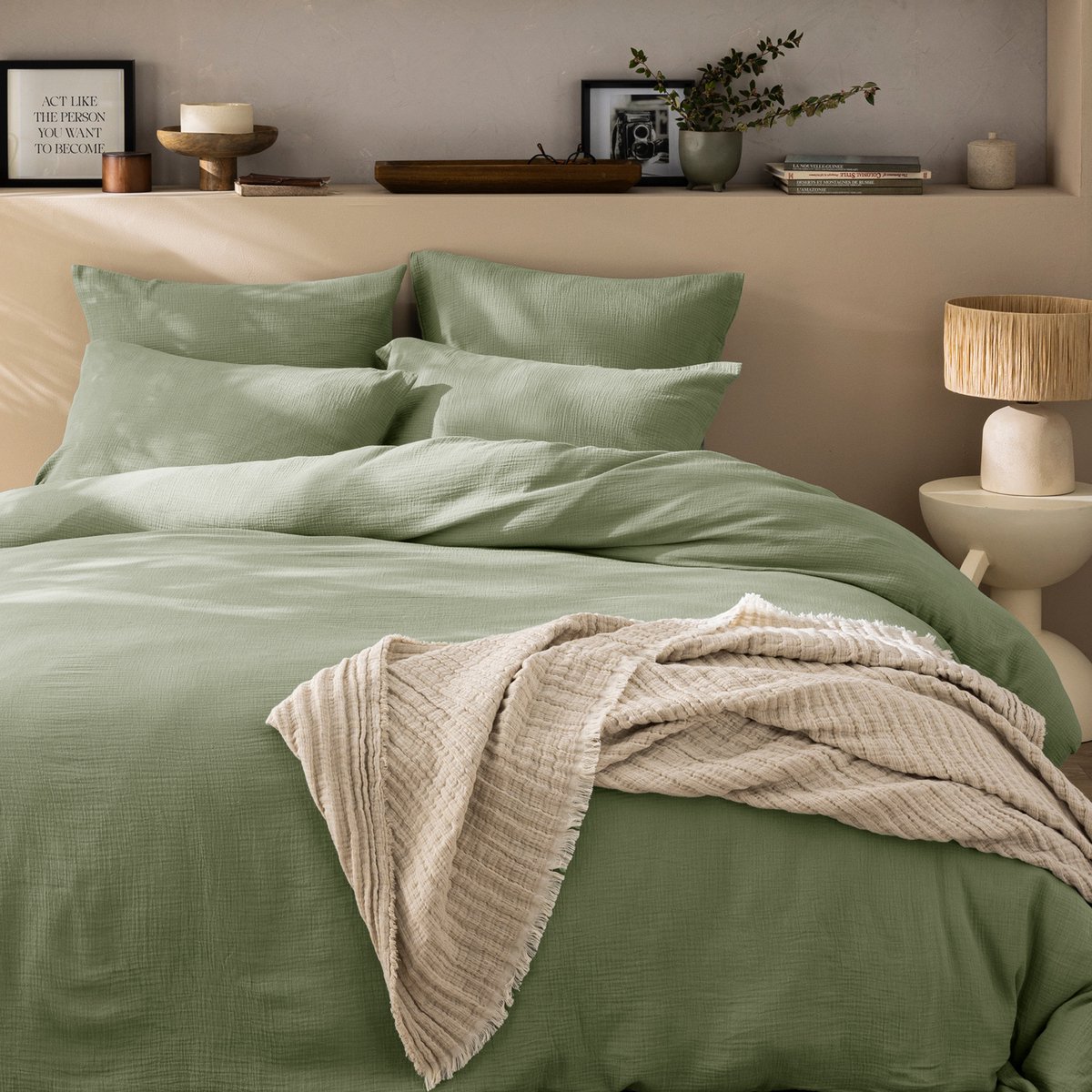 Matt & Rose Dekbedovertrek - Tweepersoons - Celadon Groen - 200 x 200 + (2x)65 x 65 cm - Mousseline Katoen