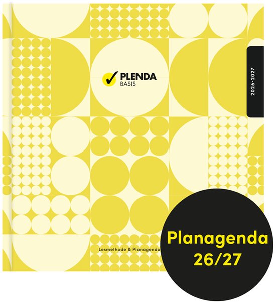 Plenda Basis agenda 2026-2027 met grafische print, 'Planagenda 26/27' in cirkel.