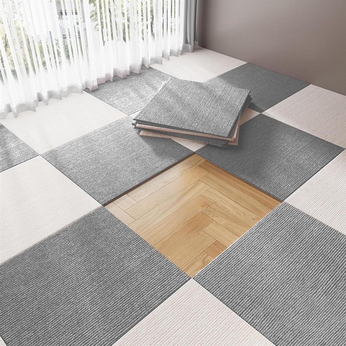 Tapijttegels - Vloerbedekking tegels - Woonruimte vernieuwen - Zelfklevend en antislip - 1