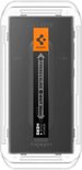 Een montageframe met een 'EZ Fit' Spigen installatie-instructie: 'Press & Slide, Wait 30sec, Remove From Here'.