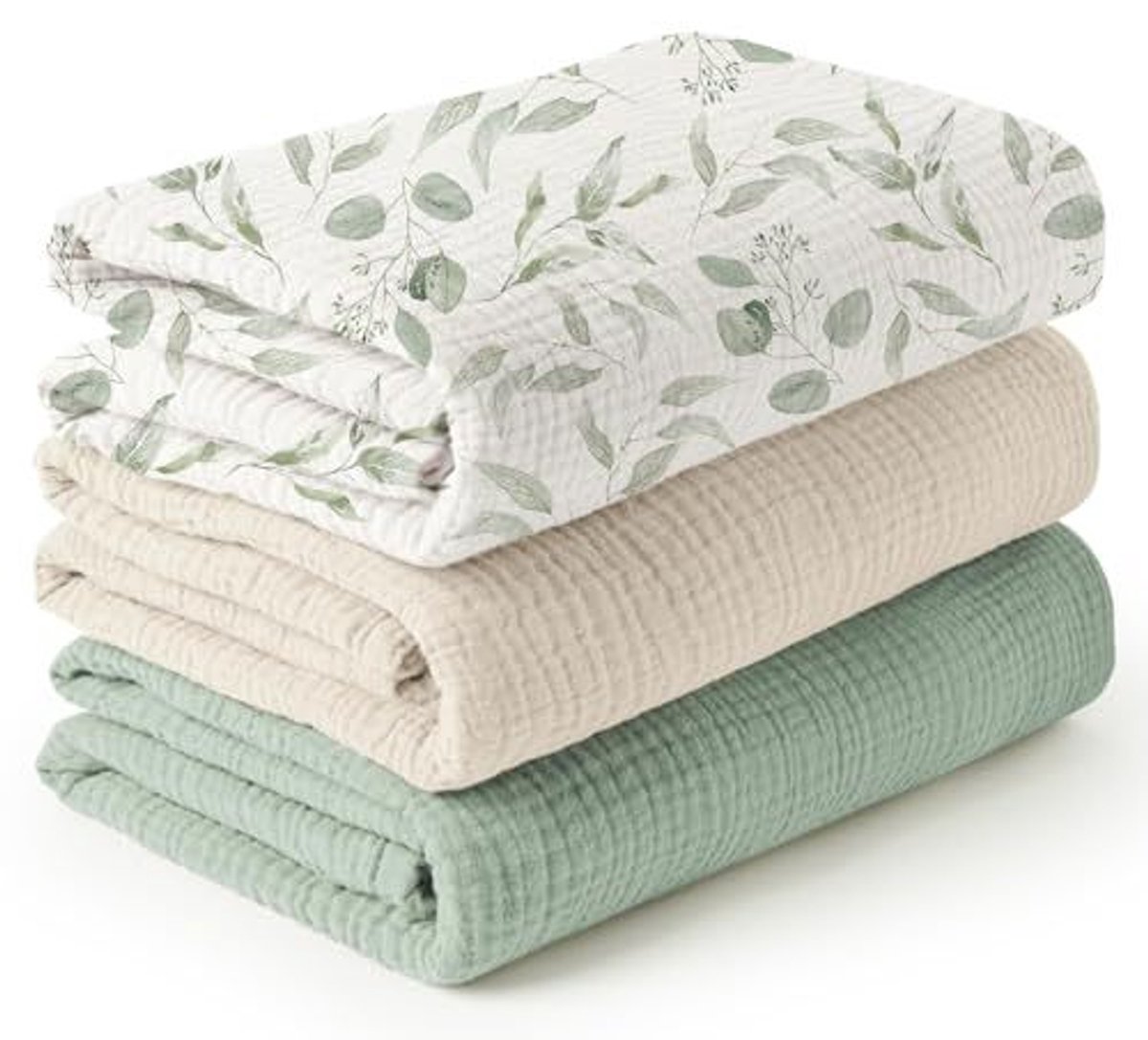 Babywikkeldekenset, 3-delig, gemaakt van een mix van katoen en bamboegaas, te gebruiken als wikkeldoek, luier, geruite slaapzak, deken, handdoek en slabbetje, Kleur 3,100*100cm