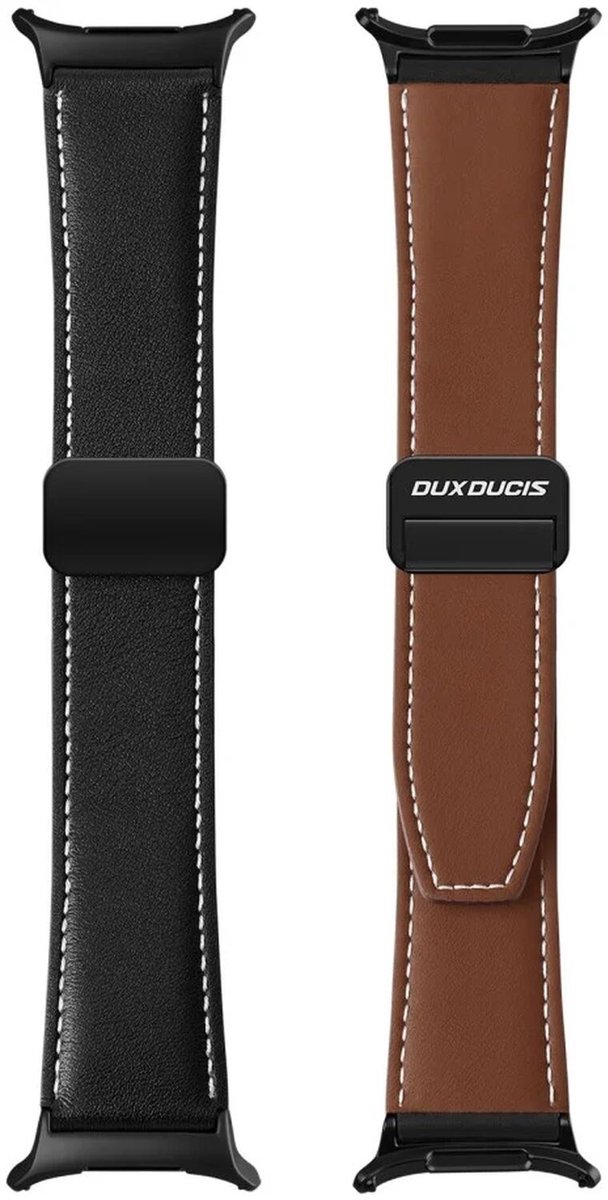 Dux Ducis YA - Bandje Geschikt voor Samsung Galaxy Watch Ultra - Echt Leer - Magnetische Sluiting - Zwart