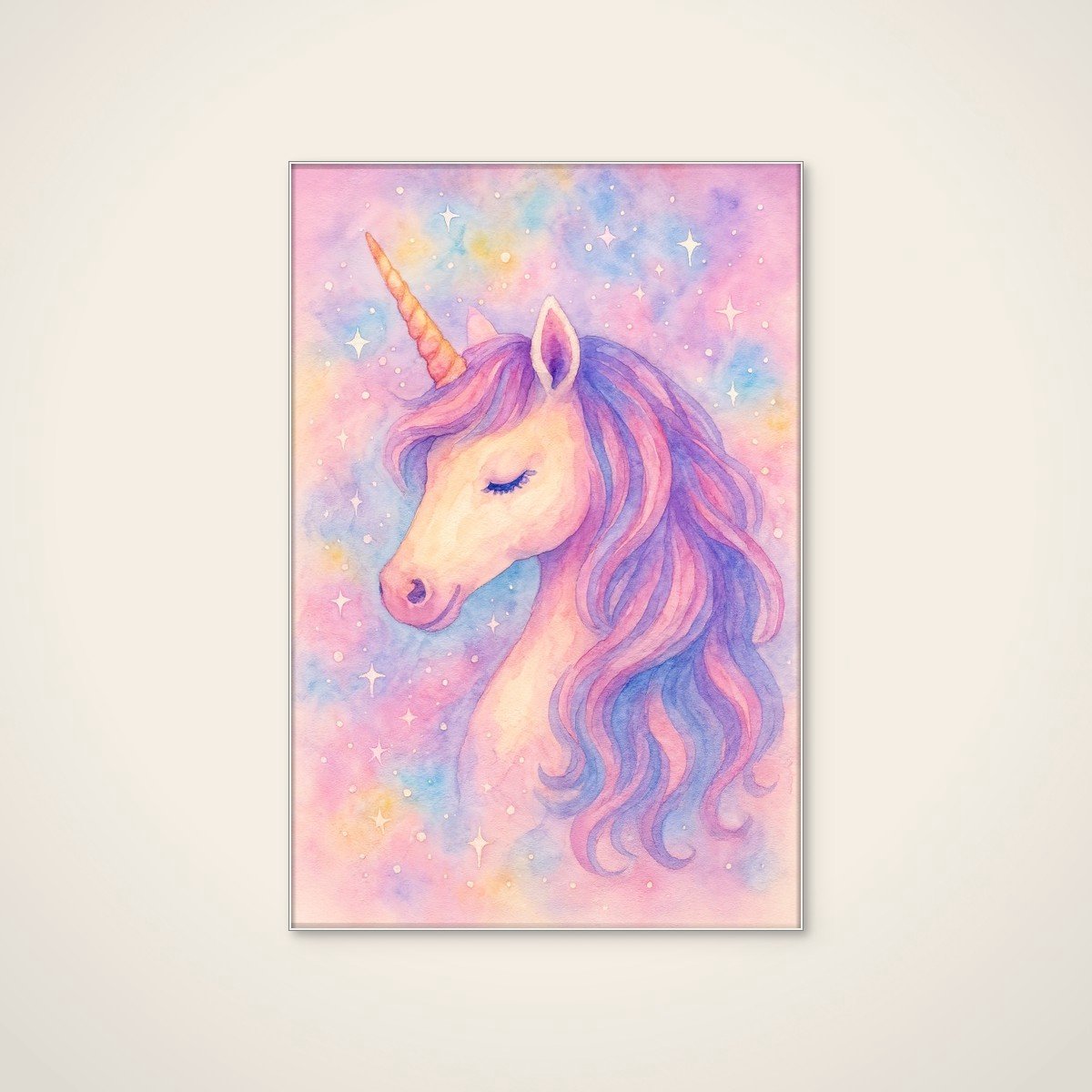 Akoestisch schilderij - 60 x 90 cm - Dreamy Pastel Unicorn van Natalie Bruns - Abstracte wanddecoratie - wit textielframe