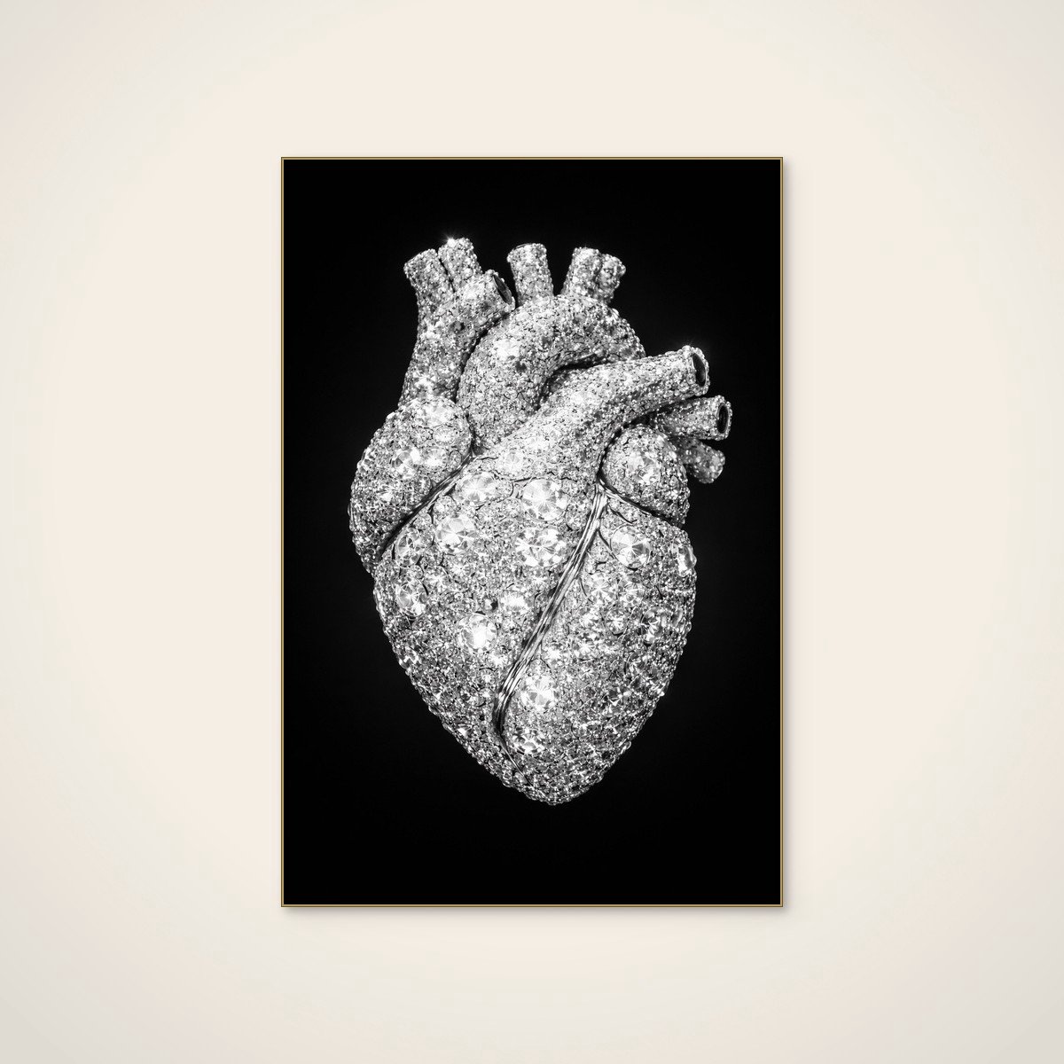 Akoestisch schilderij - 60 x 90 cm - Sparkling Diamond Heart van Josie George - Abstracte wanddecoratie - goud textielframe