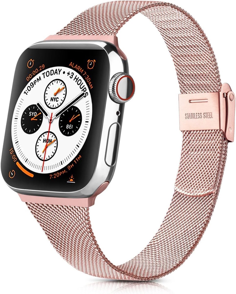 Metalen Smartwatch Band voor Apple Watch 38mm 40mm 42mm 44mm - Verstelbare Roestvrij Stalen Riem voor iWatch Series SE 6 5 4 3 2 1 - Dunne en Comfortabele Band in Roze Kleur