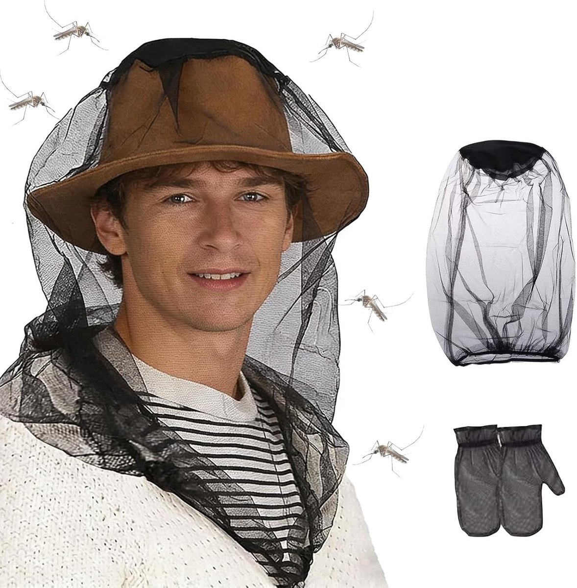 Mosquito net cover set met handschoenen voor optimale bescherming tegen insecten tijdens tuinieren, wandelen en kamperen