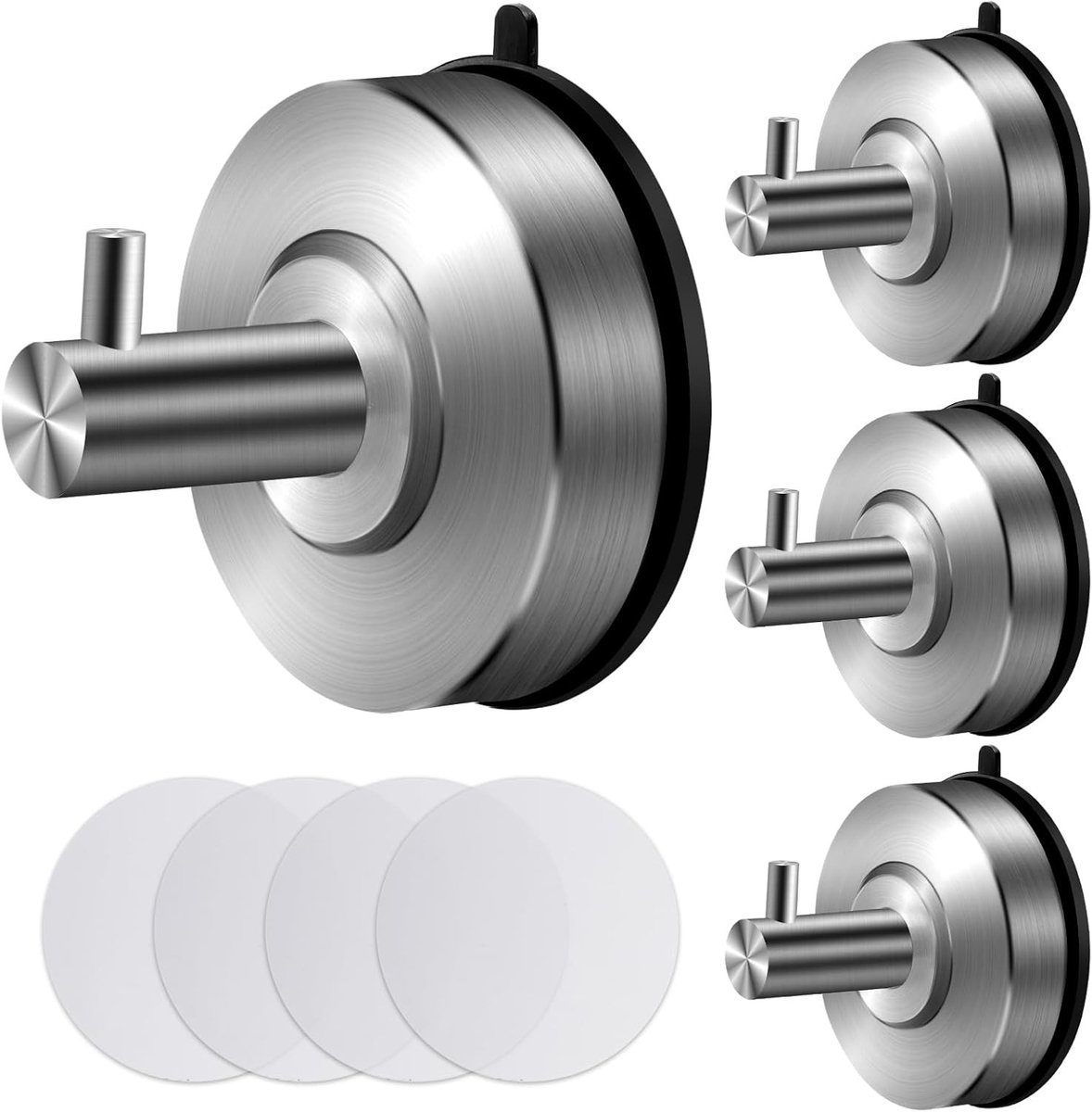 Extra Sterke Zuignap Haakjes, Set van 4, Herbruikbaar, RVS, Max. 5 kg, Ideaal voor Badkamer en Keuken, Geen Boren Nodig, Perfect voor Handdoeken en Keukenaccessoires