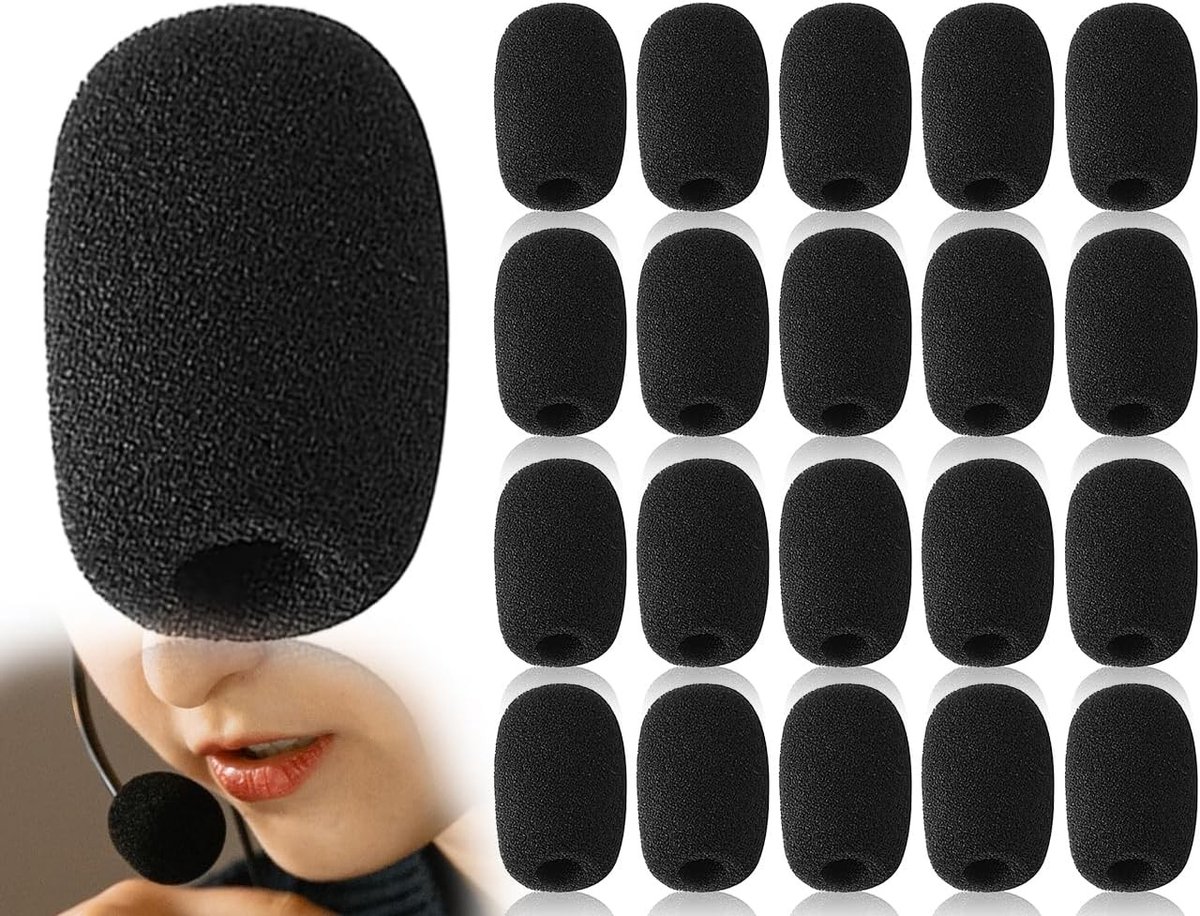 Set van 20 Zwarte Popfilters voor Hoofdtelefoons en Microfoons - Schuim Bescherming tegen Spatten voor Podiumoptredens - Hoogte 40mm