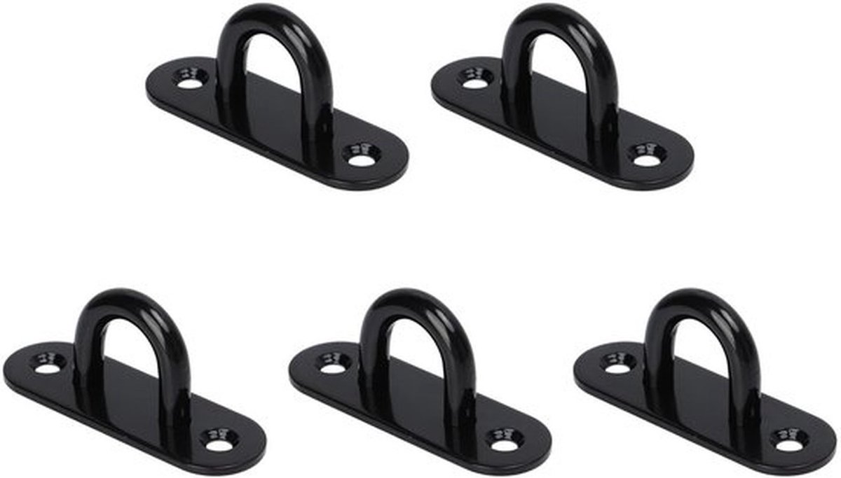 5PCS Ovale Pad Oogplaat Zwart Roestvrij Staal Oogplaat Plafond Haak Pad Oogplaat Versterkte Dragende Deur Bevestigingsgesp (8mm) Bergbeklimmen en kamperen
