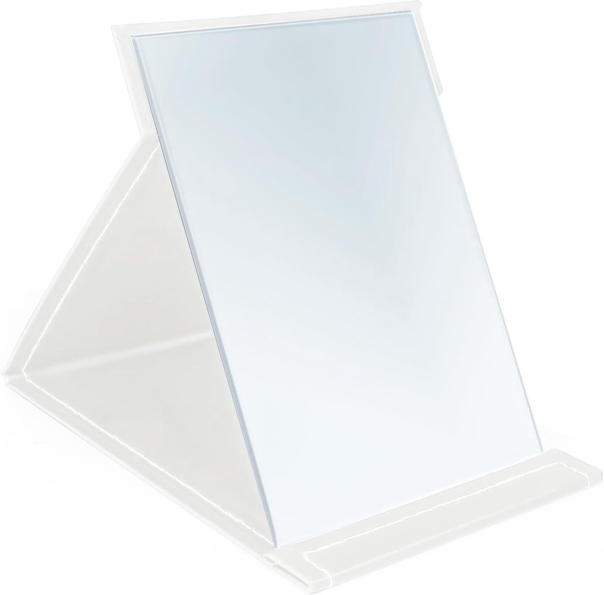 Make Up Spiegel - Inklapbare, draagbare staande spiegel - Met PU-lederen hoes - Reisspiegel Staand - Scheerspiegel - Opvouwbare tafelspiegel - Make-upspiegel voor bureau en kamperen - 21*15cm - Wit