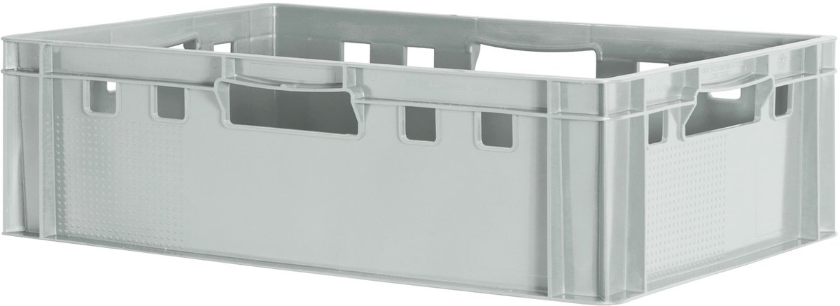 1 E2 Vleeskrat, Voedselveilige Eurobox, Slagerskist, Opbergdoos, Plastic Bak, Stapelbare Opbergkrat, 60 x 40 cm, Grijs, Kingpower