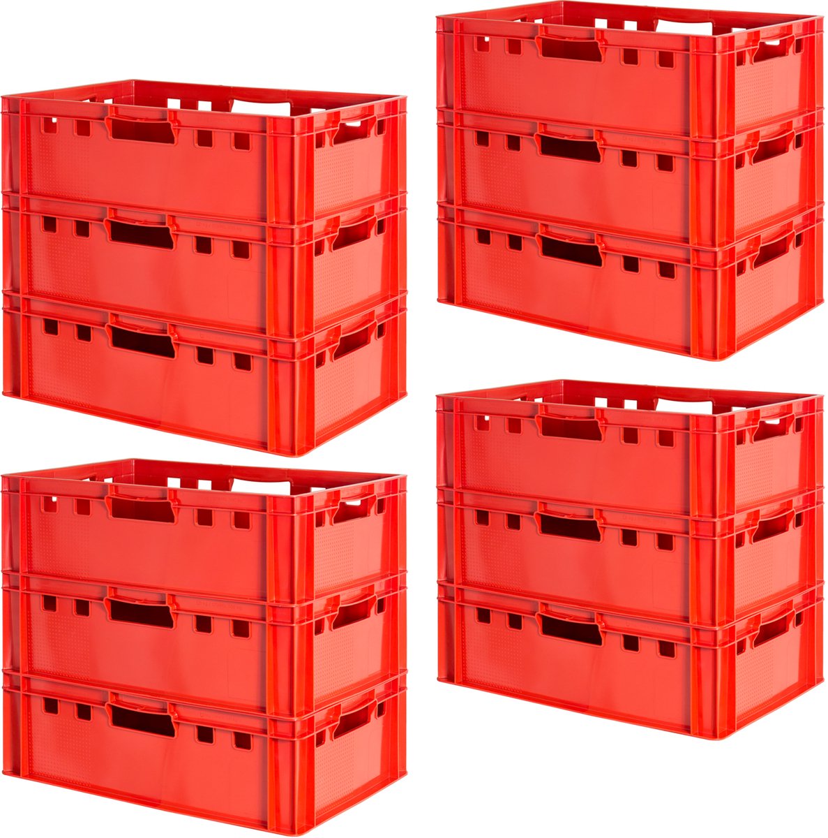 12 E2 Vleeskratten, Rood, Eurobox, Voedselveilig, Slagerskist, Opbergdoos, Plastic Bak, Stapelbaar, 60 x 40 cm, Kingpower