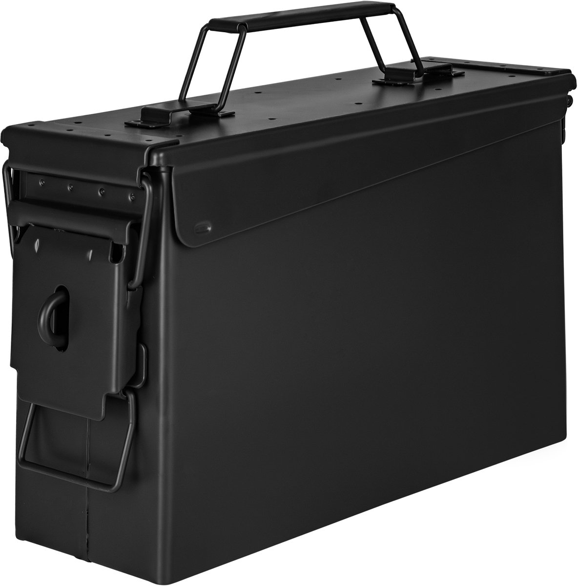 Trucky Munitiekist – Metalen kist / Opbergdoos met deksel – 28 x 10 x 18 cm – Legerzwart metaal