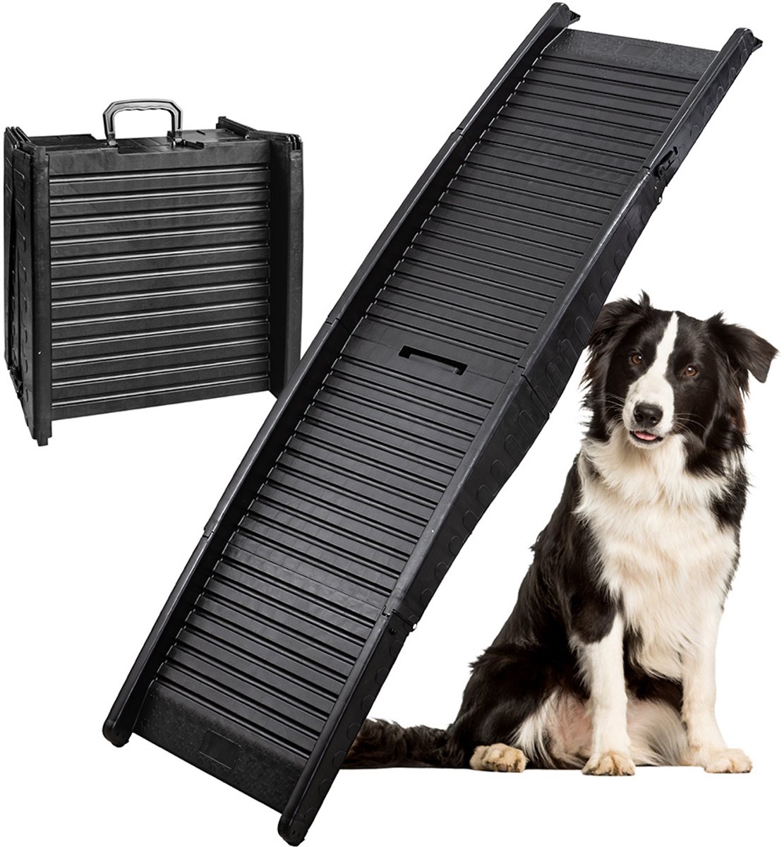 Kunststof hondenloopplank 152 cm opvouwbaar voor auto hondenloopplank hondentrap opstaphulp 50 kg draagvermogen petigi