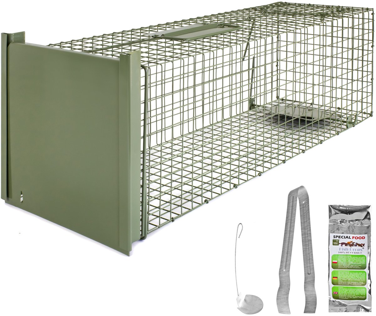Levende val, groene draadval, marter, levende wezel, tuin, konijnenafweer, verplaatsingsval, woonaccessoire, rattenafweer, zolderrattenval, 82 x 26 x 26 cm, Petigi