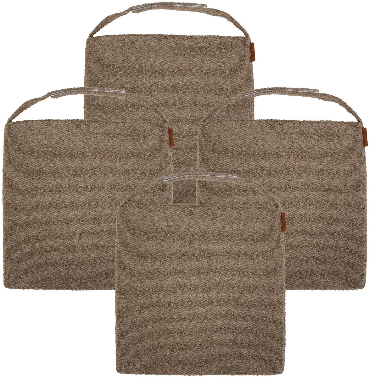 Hespiride stoelkussen Sofia - 4x - 40 x 40 x 4 cm - taupe - boucle - binnen/buiten