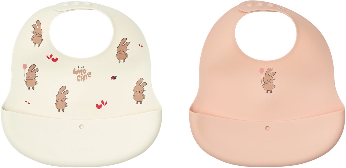Liewood Ember Printed Bib 2‑Pack - Wild Child / Rosey