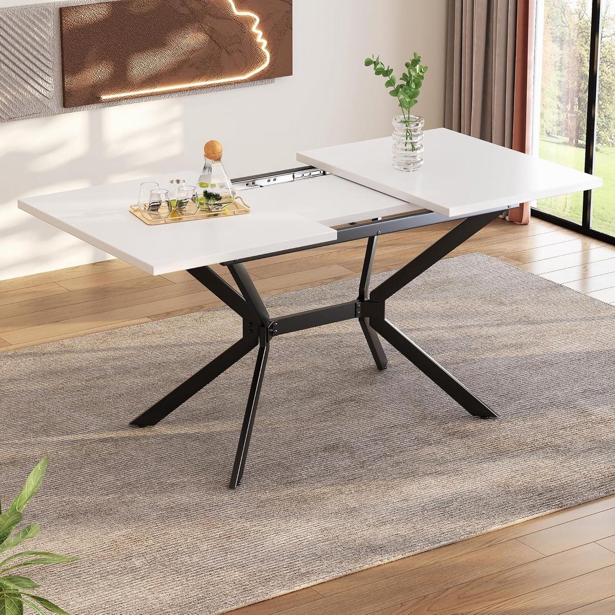 Eettafel Uitschuifbaar - Telescopische Tafel - Gezellig Eten - Ruimtebesparend Ontwerp - 120/160x80 cm - Wit