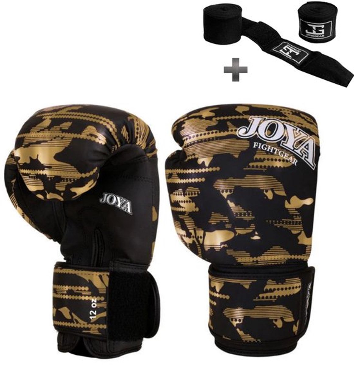 Joyagear Kickbokshandschoenen Camo V2 – Goud – PU Leer – 6 oz – Voor Kinderen & Volwassenen – Boksen & Kickboksen - Inclusief Bandage