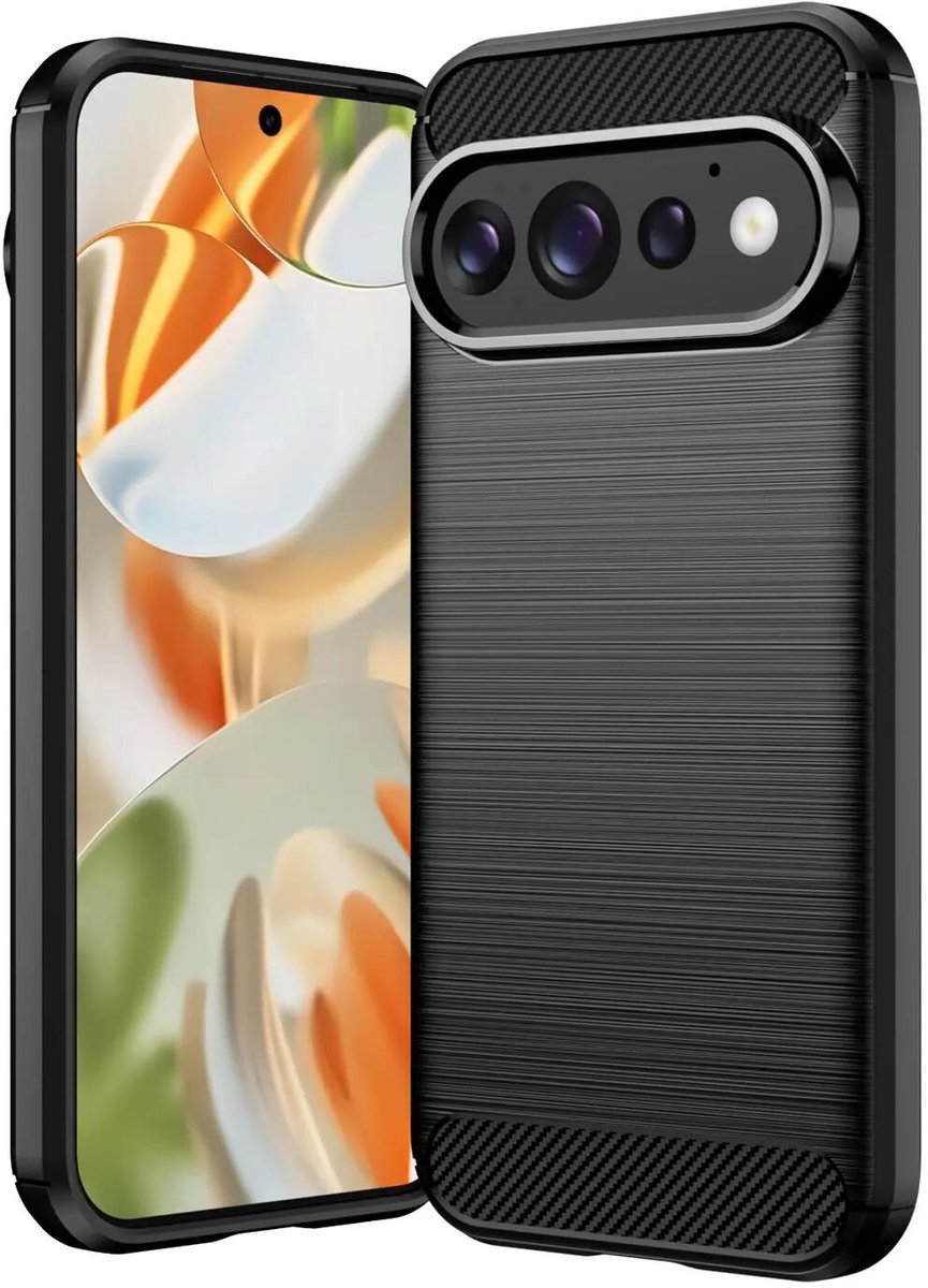 Geborsteld TPU Hoesje Geschikt voor Google Pixel 11 - Beschermhoes - Back Cover - Case Flexibel TPU - Stijlvol Carbon - Dun - Zwart