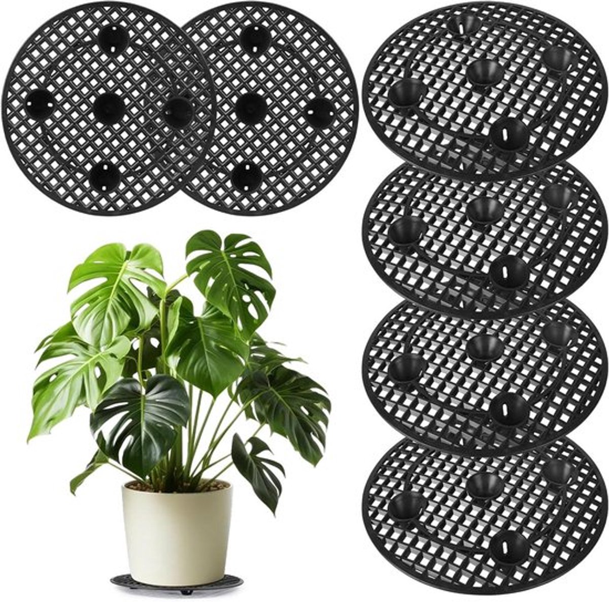 Set van 6 drainageroosters 30 cm - Bodemzetter voor bloempotten - Tuin en terras drainage roosters