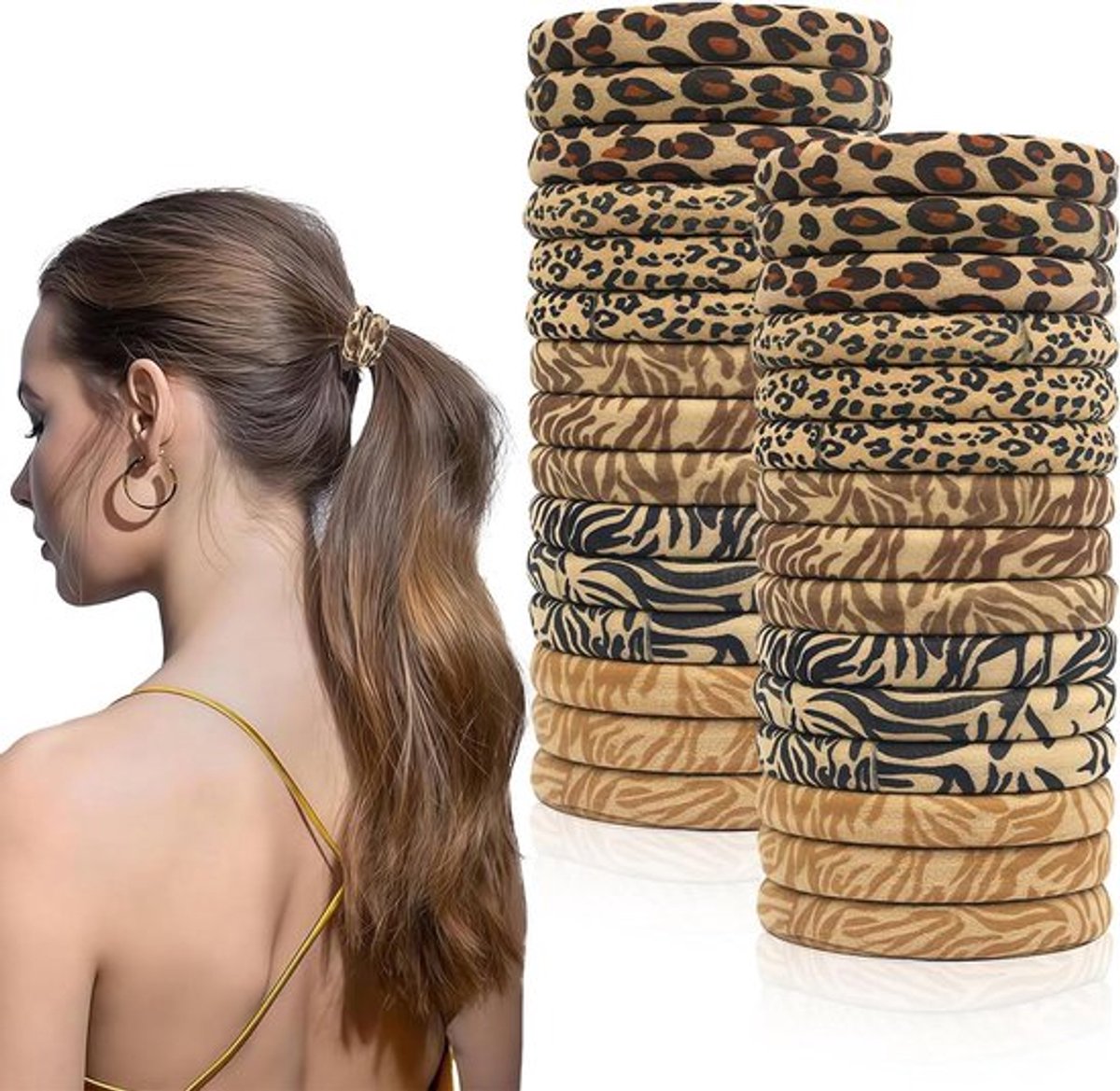 Elastische Luipaardprint Haarelastieken voor Meisjes en Dames - Voor Dun/Dik Haar - Duurzame Modieuze Haaraccessoires - Paardenstaart Houder en Armband